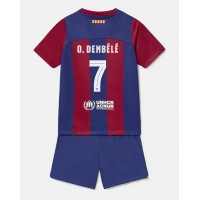 Echipament fotbal Barcelona Ousmane Dembele #7 Tricou Acasa 2023-24 pentru copii maneca scurta (+ Pantaloni scurti)